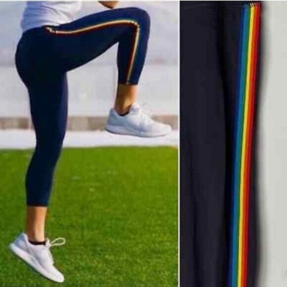 ZYIA Pants - zyia active navy blue with rainbow stripe 7/8 leggings Size Large